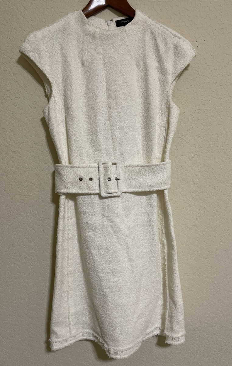 EUC! Theory Textured Belted A-Line Fitted Ivory Sleeveless Dress w/Lining  Size 4 | eBay