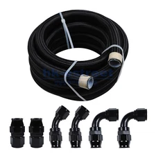 12AN -AN12 Black 10ft Nylon Braided PTFE Fuel Line 6 Fittings Hose Kit for E85