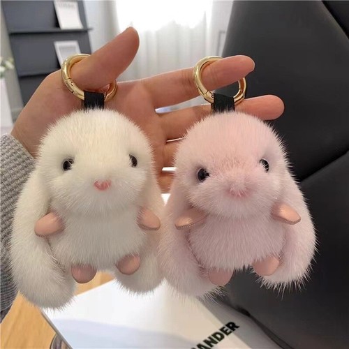 Cute Fluffy Rabbit Keychain Ring Plush Pompon Bunny Bag Pendant For Couple G-vm - Picture 3 of 10