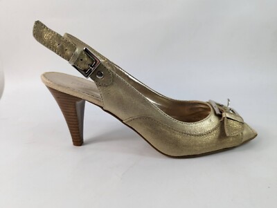 Principles Gold Leather High Heel Slingback Shoes Uk Eu 40 New UK