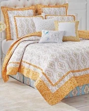 NIP Dena Home Dream White Gold Blue Full/Queen Quilt & Euro Shams Set 3pc
