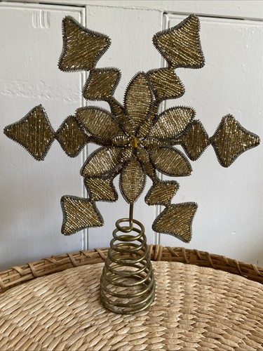 Restoration Hardware Gold BEADED SNOWFLAKE CHRISTMAS TREE TOPPER 12” X 10” - Picture 3 of 20