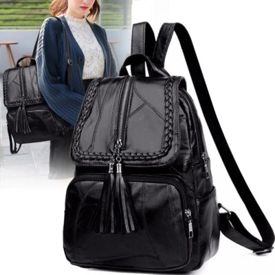 Vintage Women Ladies Soft Leather Casual Rucksack Shoulder Bag Backpack UK