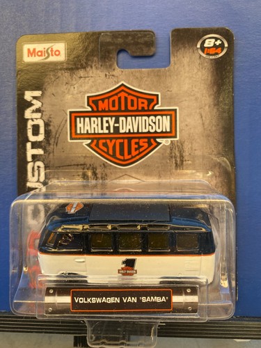 1/64 MAISTO HARLEY DAVIDSON VOLKSWAGEN VW SAMBA BUS BLACK AND WHITE