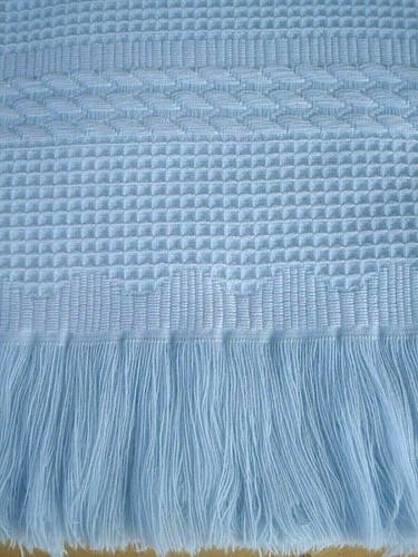 Baby Knitted Shawl Blanket White Pink Blue Star Heart Pattern Fringe 122 x 122cm - Picture 16 of 30