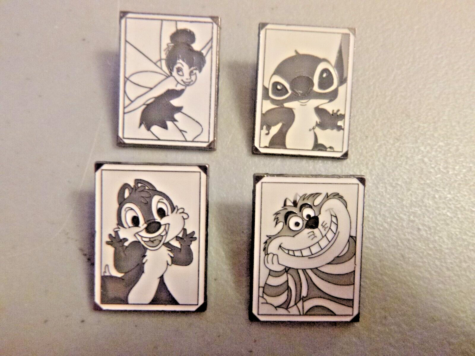 Disney Pins - 4 Pins - 4 LE - Stitch, Dale, Tink, Cat Black and White Photo Pins