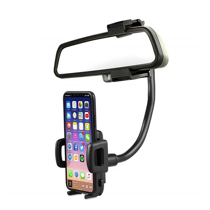 CarMount Phone Holder Adjustable Stand Rearview Mirror Clip Mount
