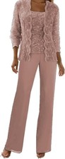 FORMAL 3 PIECE PANT SUIT, CHIFFON/LACE SEQUINS MOTHER OF BRIDE/GROOM SIZE 12