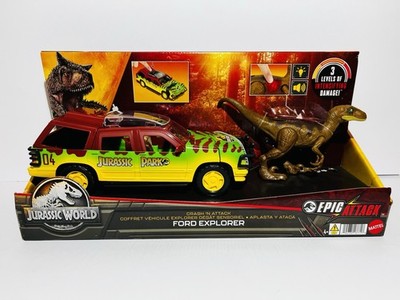 Jurassic World Mattel: Epic Attack FORD EXPLORER Velociraptor #Sound/Licht #NEU