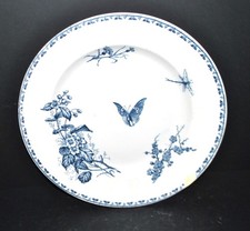 SARREGUEMINES plat Rond CARMEN bleu Papillon Libellule Faïence Terre de Fer