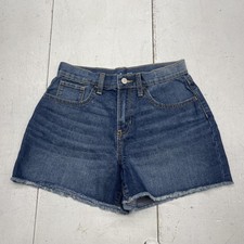 Old Navy Shorts Girls 16 Blue Denim Cut-Off High Rise Adjustable Waist