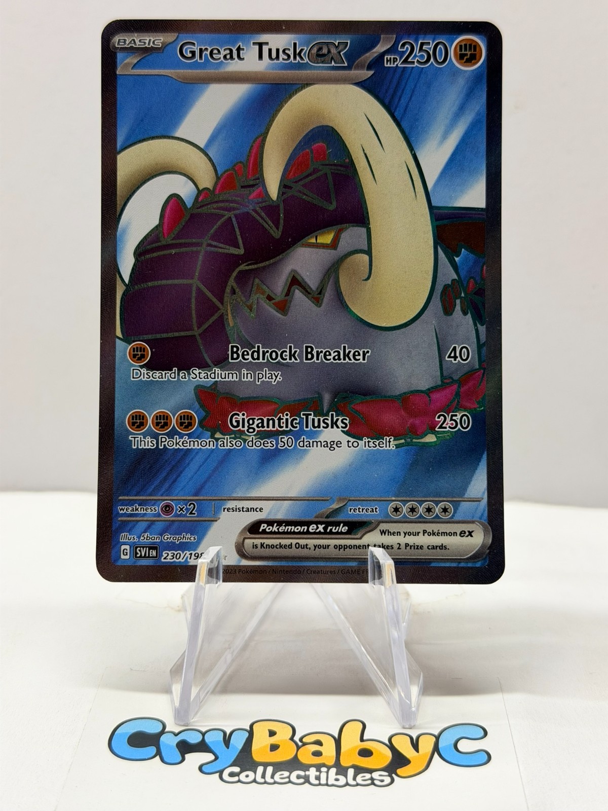 Pokemon Great Tusk ex 230/198 Base Set Scarlet & Violet Ultra Rare Full Art