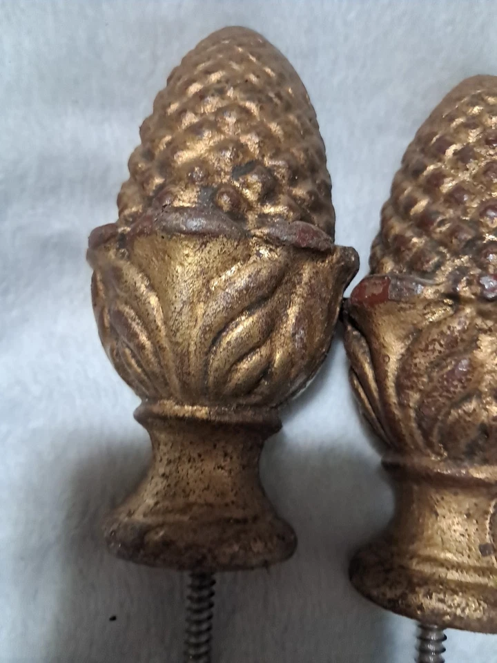 Старинный латунный сосновый набор из 4 флеронов лестница, занавеска или постельный столб  - Изображение 2 из 4