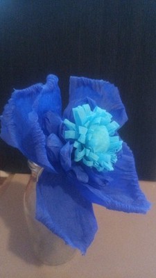 5 x große Krepprosen Krepp Papier Blumen, Blau 14 cm, ELIT ETNO DEKORATIONEN