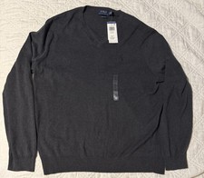 Polo Ralph Lauren Pima Cotton V Neck Sweater Men s XL Pullover Long Sleeve Gray