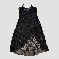 Black Sheer Floral Lace Slip Dress Asymmetrical Hem Whimsigoth Fairy Womens M