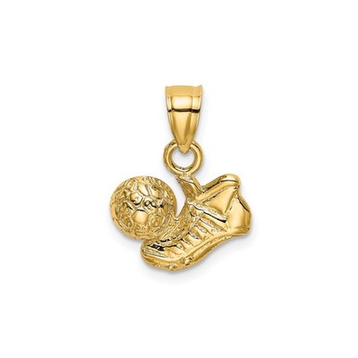 14k Yellow Gold Soccer Cleat Ball Pendant Charm for Athletes Fans Coaches Youth