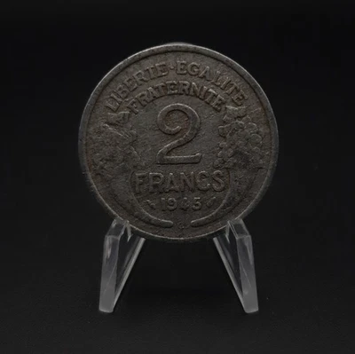 2 francs France 1945 C - Morlon en aluminium, TB, sous pochette - Photo 1/2