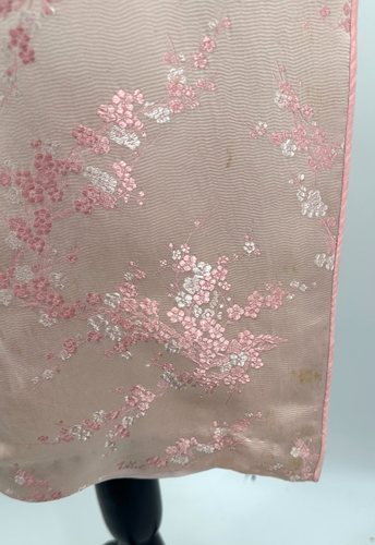 Antique Womens Short Sleeve Cherry Blossom Oriental Qipao Dress Small Pink Satin - Picture 11 of 12