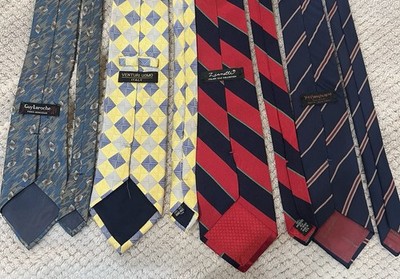 Vintage Men's Designer Silk Tie Lot (4) YSL Guy Laroche Zianetti Venturi Uomo