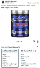 ALLMAX Creatine Pharmaceutical Grade Powder 1000g - Vegan & Gluten Exp 11/26