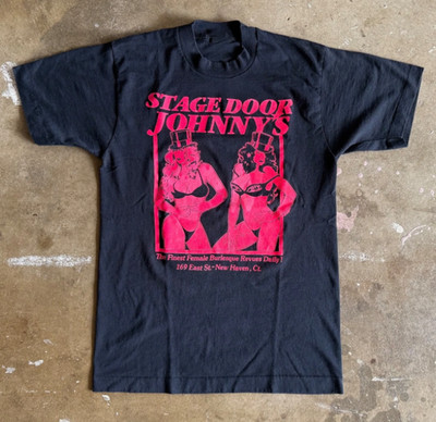 80s VINTAGE STAGE DOOR JOHNNY'S STRIP CLUB T-SHIRT SZ S NEW HAVEN, CT DIVE BAR