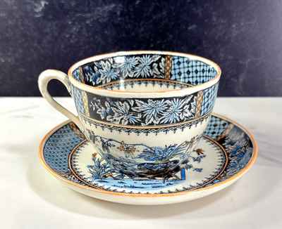 #ad Oversized Antique Copeland Spode Transferware KEW Cup Saucer Aesthetic Movement $42.00