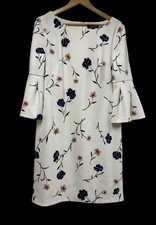 Lauren-Ralph Lauren White Floral Bell Sleeve Dress Knee Length Women Size 14