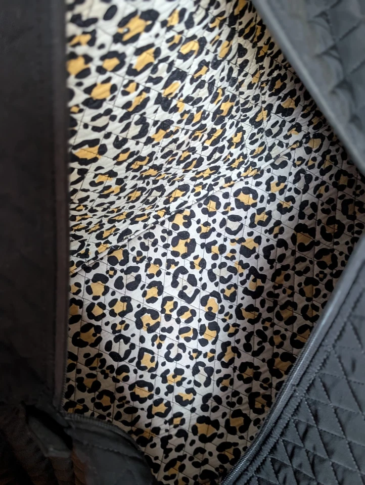 Vera Bradley Extra Large Quilted Duffle BagBlack With Leopard Interior - Image 3 of 4