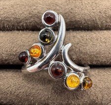 Vtg Sterling Silver Amber Modernist Statement Ring Sz 7 Valerio Poland Designer