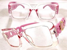 Exaggerated Vintage Retro Clear Lens EYE GLASSES Large Square Thick Pink Frame