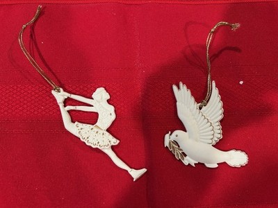 Wedgwood Christmas Ornaments Dove Fig Leaf +  Ice Dancer/Skater-Gold Accents