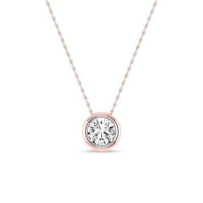 1/2 ctw Zargenfassung rund im Labor gezüchteter Diamant Anhänger Kette Halskette 10 K Rotgold
