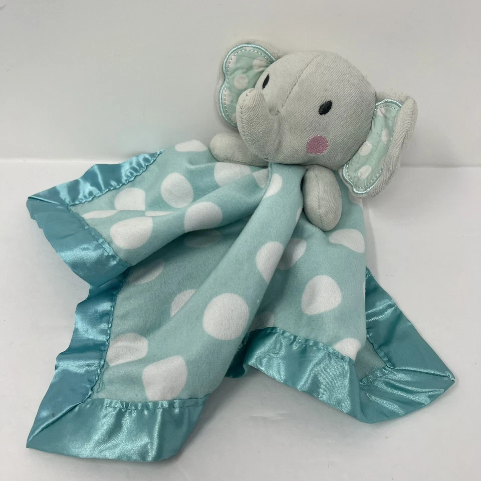 Manta de seguridad para bebé Circo Lovey azul satinado lunares felpa gris elefante 13X14 Foto 4 de 4