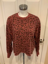 Sundry Red Leopard Print Crew Neck Sweatshirt, Size 1 Small