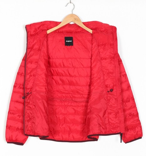 DESIGUAL Jacket Women Size M Hooded Red Quilted Puffer MJ4422 - Picture 3 of 7