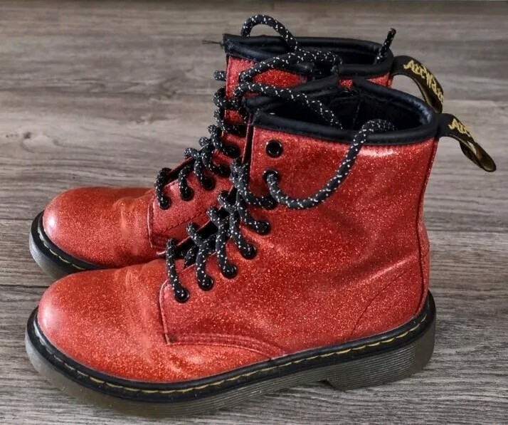 Girl's Martens Ankle Boots 1460 Glitter J Side Zipper Orange UK Size 12  VGC