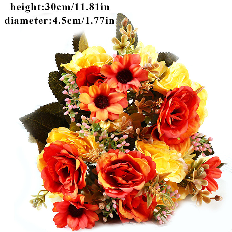 Bouquet di peonie artificiali in seta, per matrimonio, decorazione per la casa, decorazione floreale, con 1 bouquet (arancione e bianco