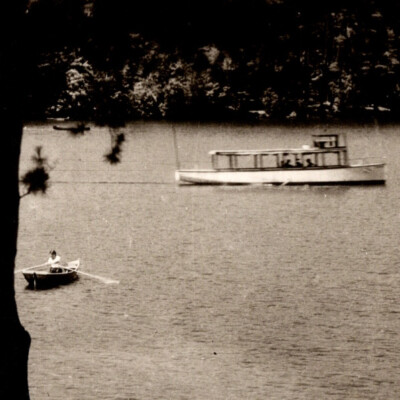 Vintage 1930s RPPC The Club Lake Morey Rowboat Motorboat Postcard Fairlee VT