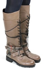 440 Stiefel Damenstiefel Damen Vegan Braun Nieten Schnürung Schnalle Killah 39