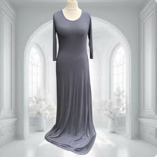Peruvian Connection Grey Scoop Neck Jersey Maxi Dress Large Extra Long Length