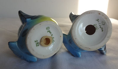 Vintage 50s Lefton Bluebird Figurines Blue Birds Porcelain Salt