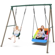 Hapfan 440lb Metal Swing Set for Kids Backyard w/2 Swings Heavy Duty Swing Stand