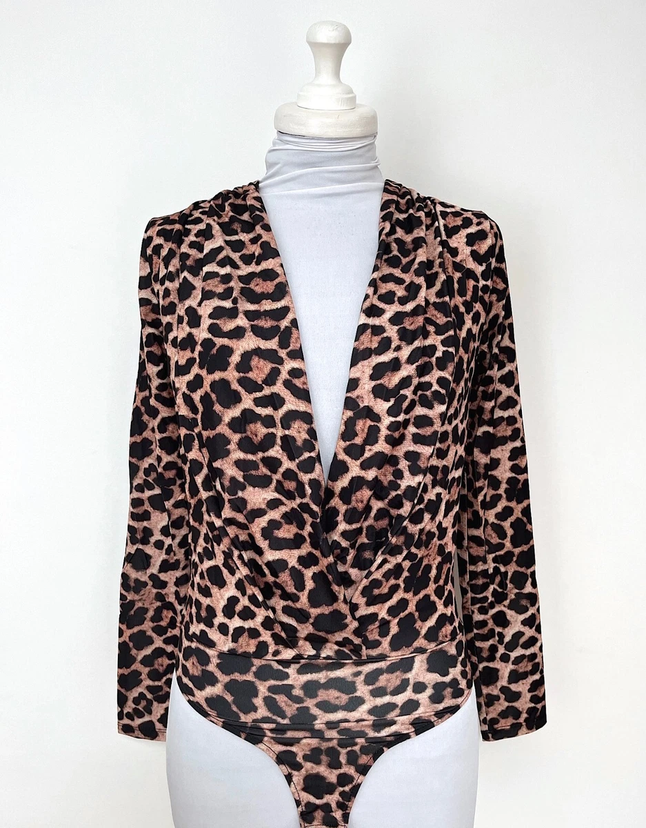 ZARA Bodysuit CROSSOVER V Neck ANIMAL LEOPARD PRINT Gathered S Top NWT 5039 847