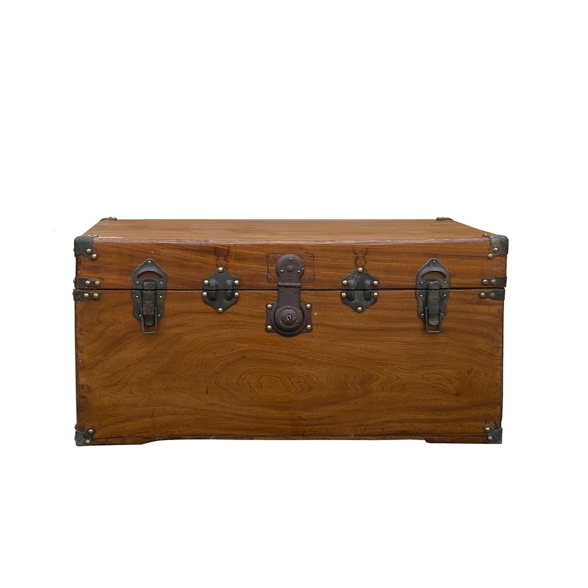 Vintage Oriental Chinese Brown Wood Iron Hardware Trunk Table cs7435S Vintage Oriental Chinese Brown Wood Iron Hardware Trunk Table cs7435S