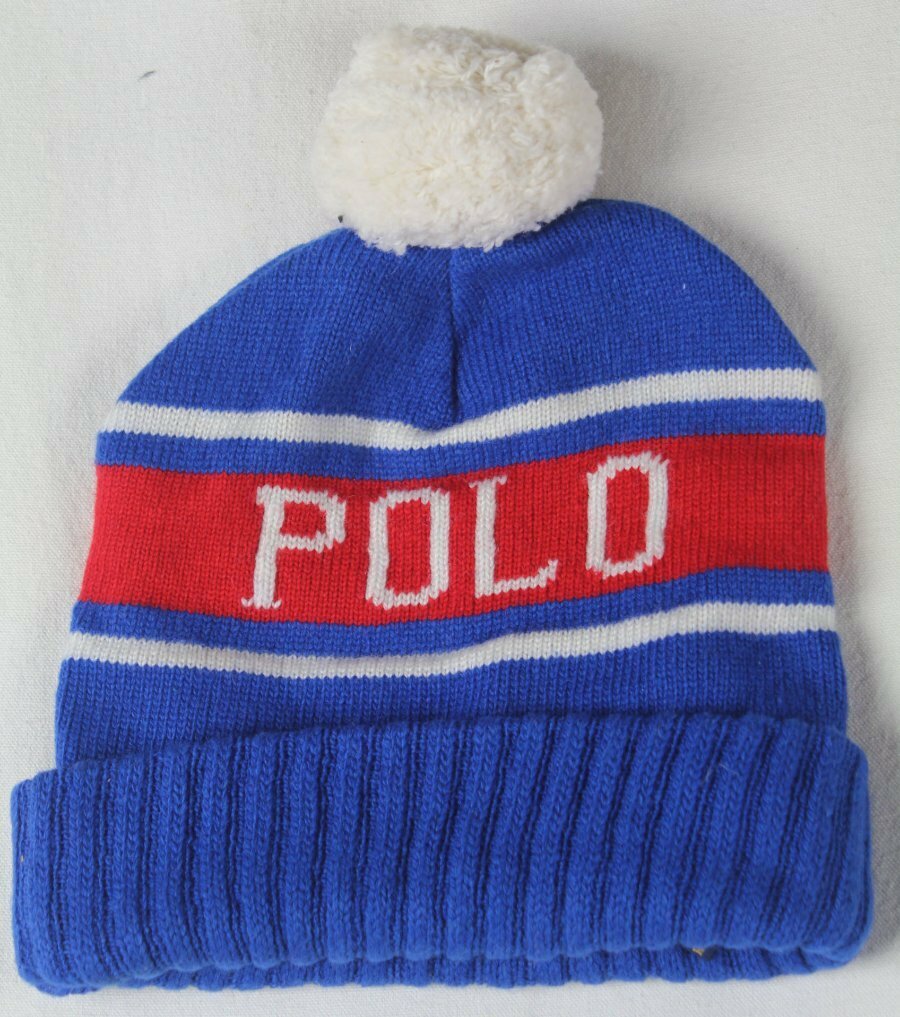 Polo Ralph Lauren USA Royal Blue Red Wool Pom Pom Beanie Hat  display picture 2