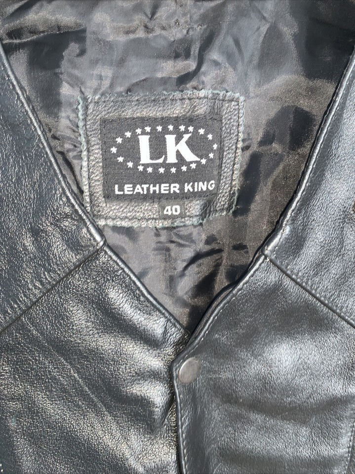 Leather King Black Leather Motorcycle Vest Size 40 eBay