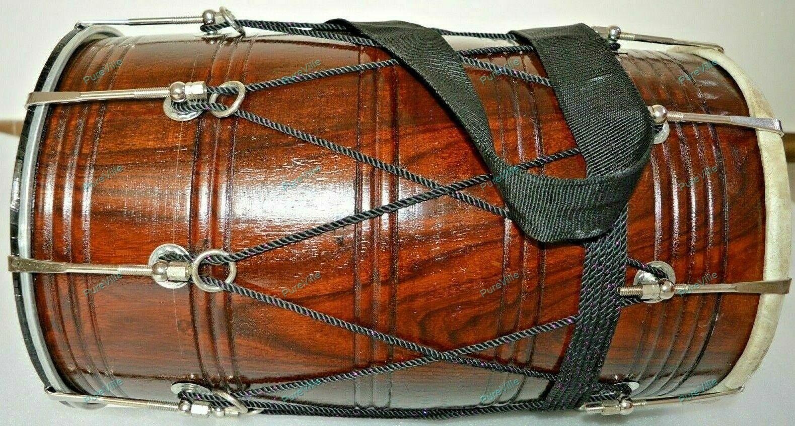 Instrumento Musical Boda Palo de Rosa Sheesham Punjabi Bhangra Dhol Con Bolsa