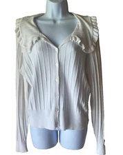 Calligraphy sweater button up cardigan white XL feminine romantic style flare