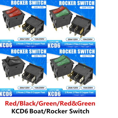 KCD6 Boat Switch Double 4/6 PIN Rocker ON/OFF 15A 250V 25*31MM Terminals